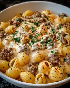 A delicious plate of One-Pot Creamy Beef and Shells