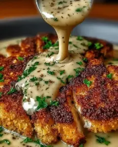 A delicious plate of Parmesan Crusted Chicken with Creamy Garlic Sauce