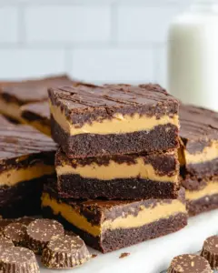 A delicious plate of Peanut Butter Cup Brownies
