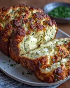 A delicious plate of Savory Italian Herb and Cheese Bread Loaf