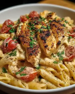 A delicious plate of Slow Cooker Cheesy Chicken Penne