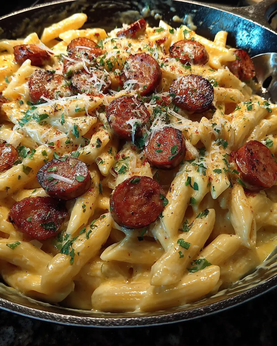 A delicious plate of Smoked Sausage Cajun Alfredo