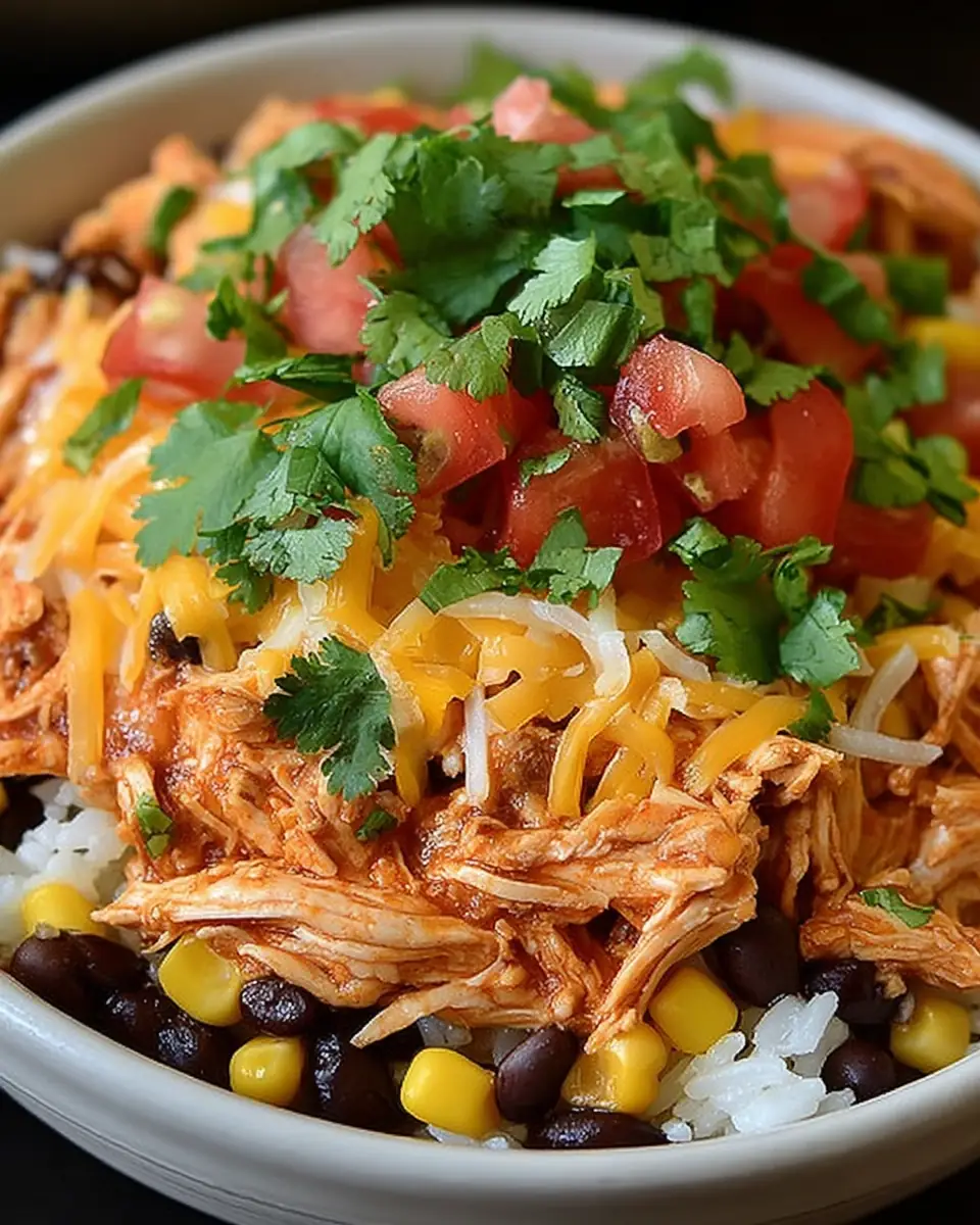 A delicious plate of Southwest Crock Pot Chicken and Rice
