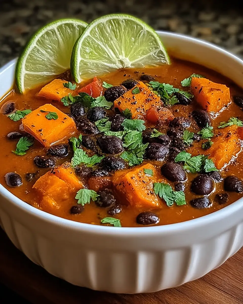 A delicious plate of Sweet Potato Black Bean Soup