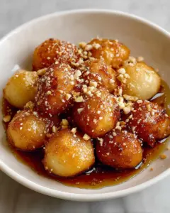 A delicious plate of Traditional Loukoumades (Greek Honey Donuts)