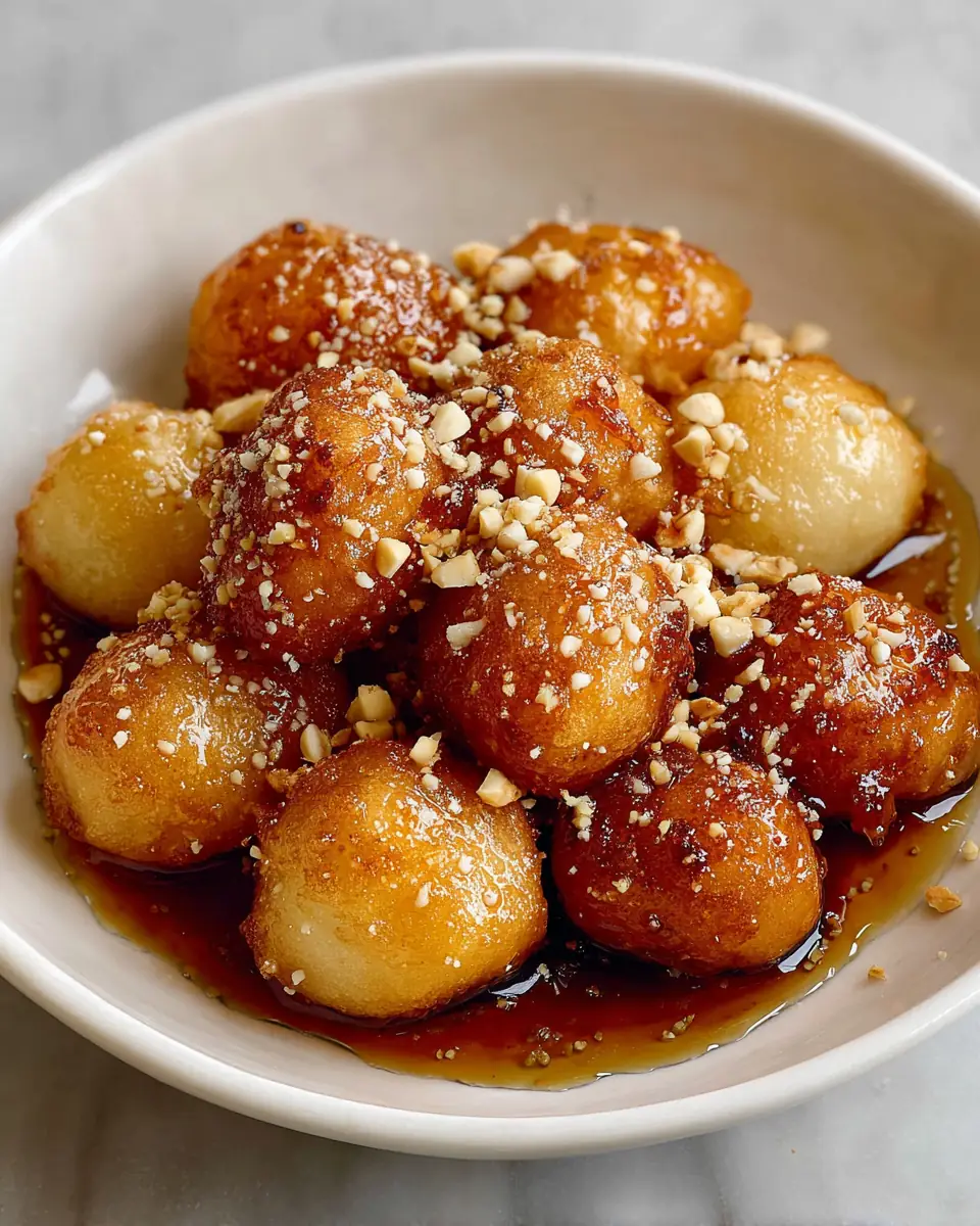 A delicious plate of Traditional Loukoumades (Greek Honey Donuts)