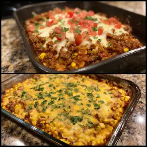 A delicious plate of Beefy Mexican Corn Bake