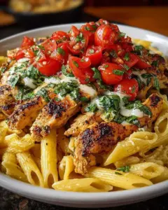 A delicious plate of Bruschetta Chicken Pasta