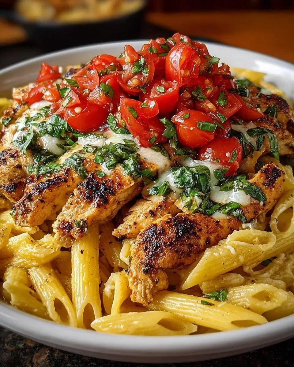 A delicious plate of Bruschetta Chicken Pasta