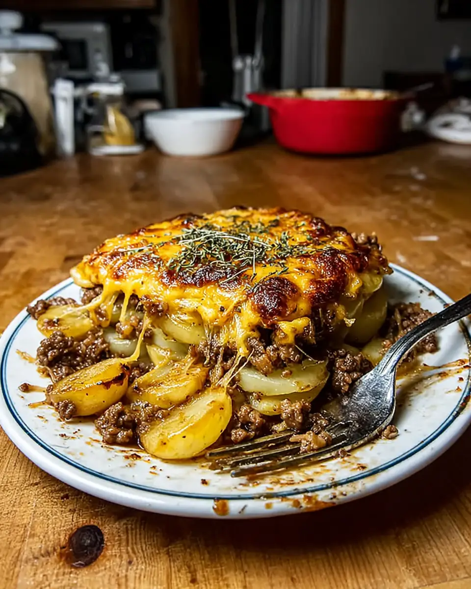 A delicious plate of Cheesy Ground Beef and Potatoes