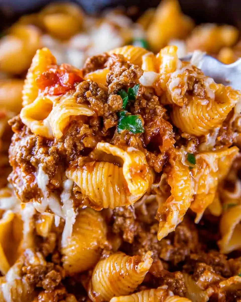 A delicious plate of Cheesy Taco Pasta Skillet