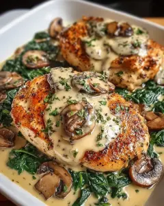 A delicious plate of Chicken, Spinach and Mushroom Bake