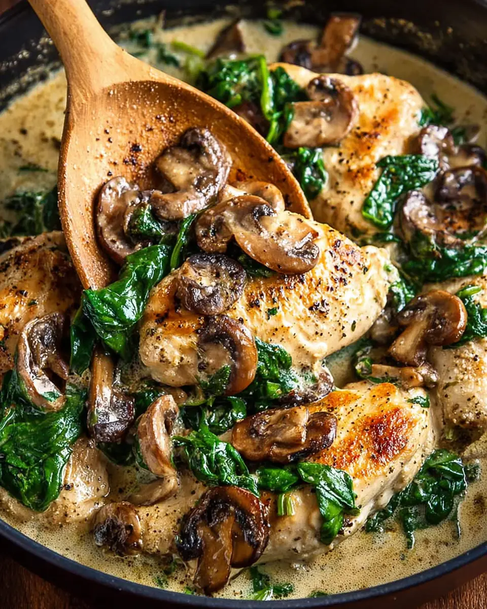 A delicious plate of Chicken, Spinach, and Mushroom Bake