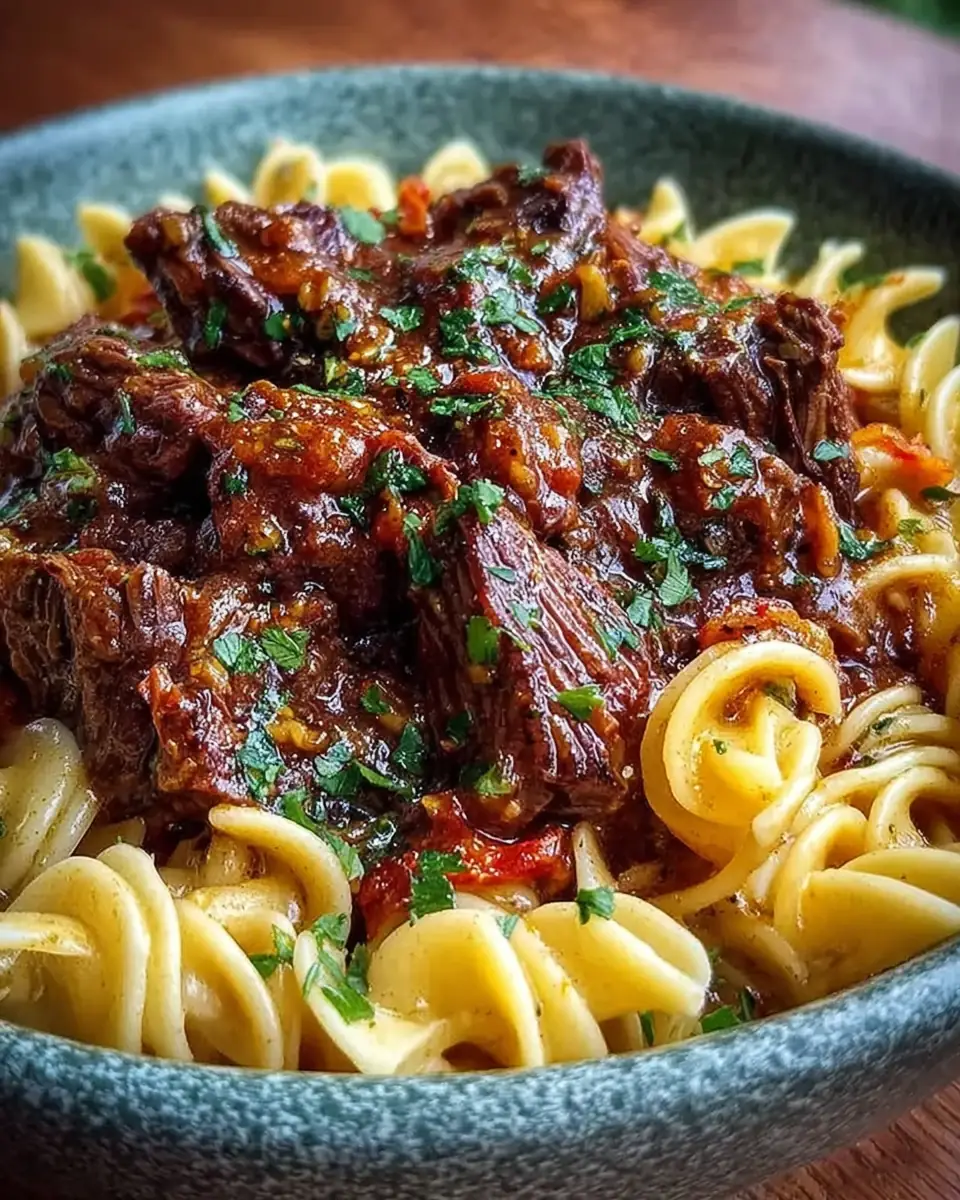A delicious plate of Cozy Slow Cooker Beef and Noodles Recipe Easy Creamy Gravy Dinner