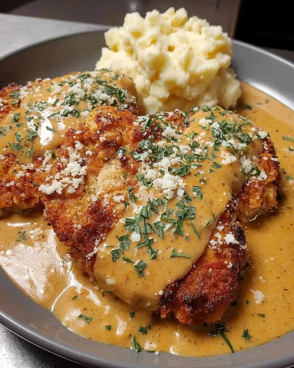 A delicious plate of Creamy Pan Fried Chicken