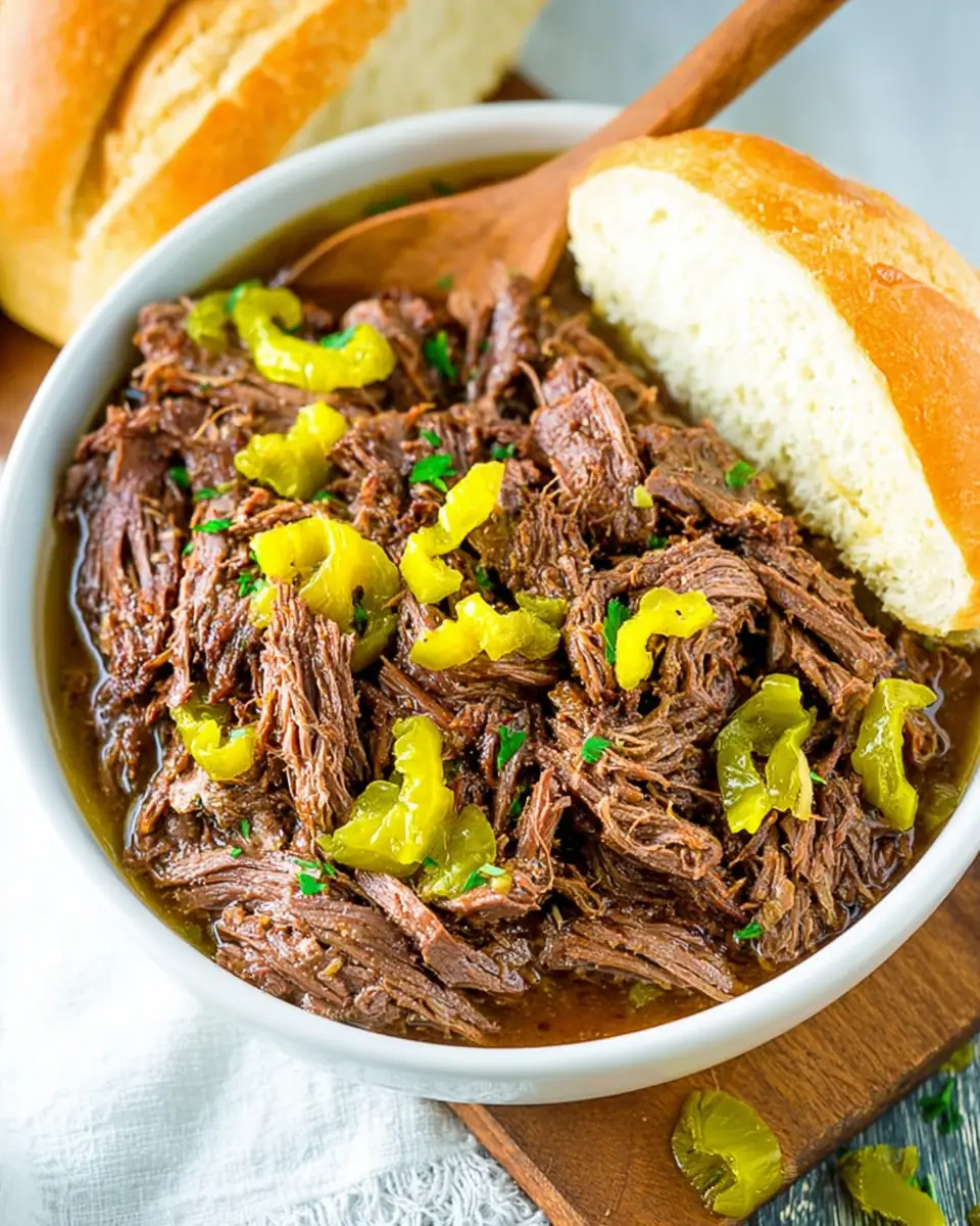 A delicious plate of Crock Pot Italian Beef (Italian Beef in Slow Cooker)