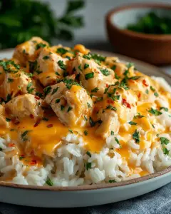 A delicious plate of Crockpot Cheesy Chicken & Rice