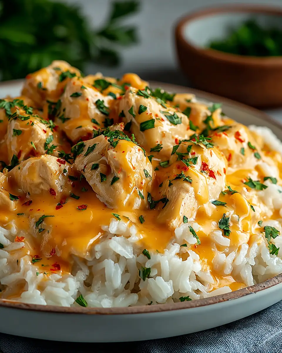 A delicious plate of Crockpot Cheesy Chicken & Rice