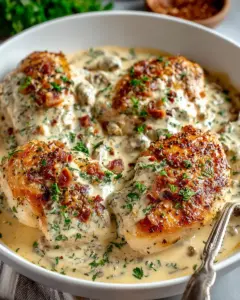 A delicious plate of Dump and Bake Creamy Italian Chicken