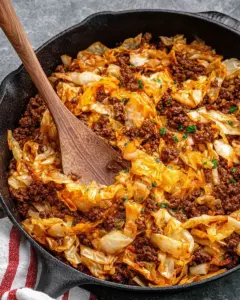 A delicious plate of Ground Beef and Chopped Cabbage Skillet