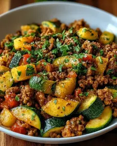 A delicious plate of Ground Turkey Zucchini Skillet