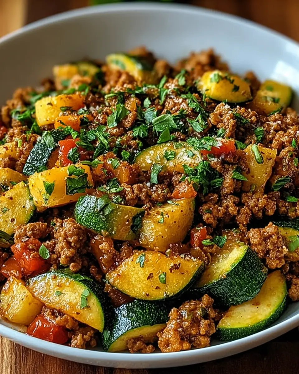 A delicious plate of Ground Turkey Zucchini Skillet