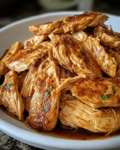 A delicious plate of Juicy Crockpot Shredded Chicken