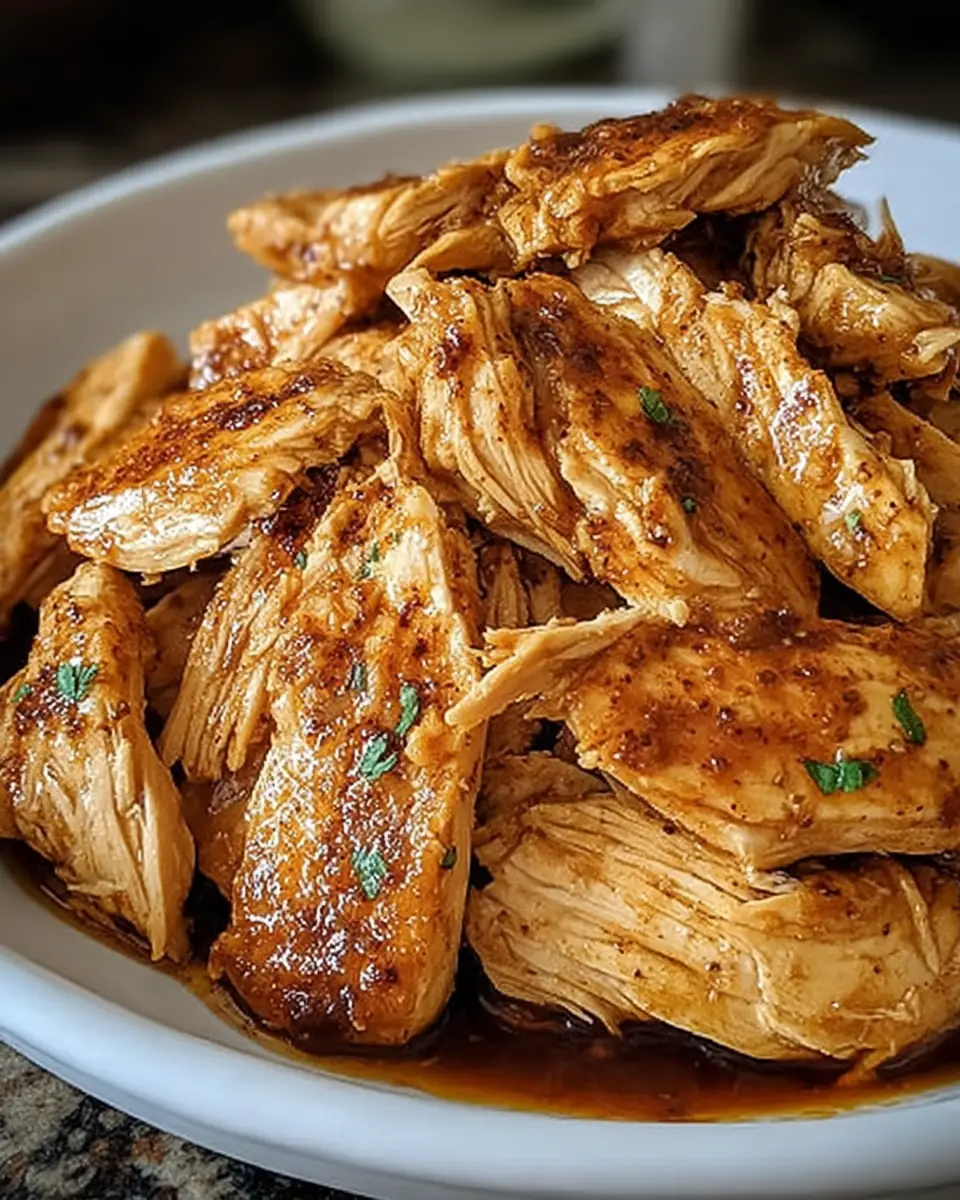 A delicious plate of Juicy Crockpot Shredded Chicken