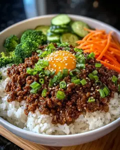 A delicious plate of Korean Ground Beef and Rice Bowls