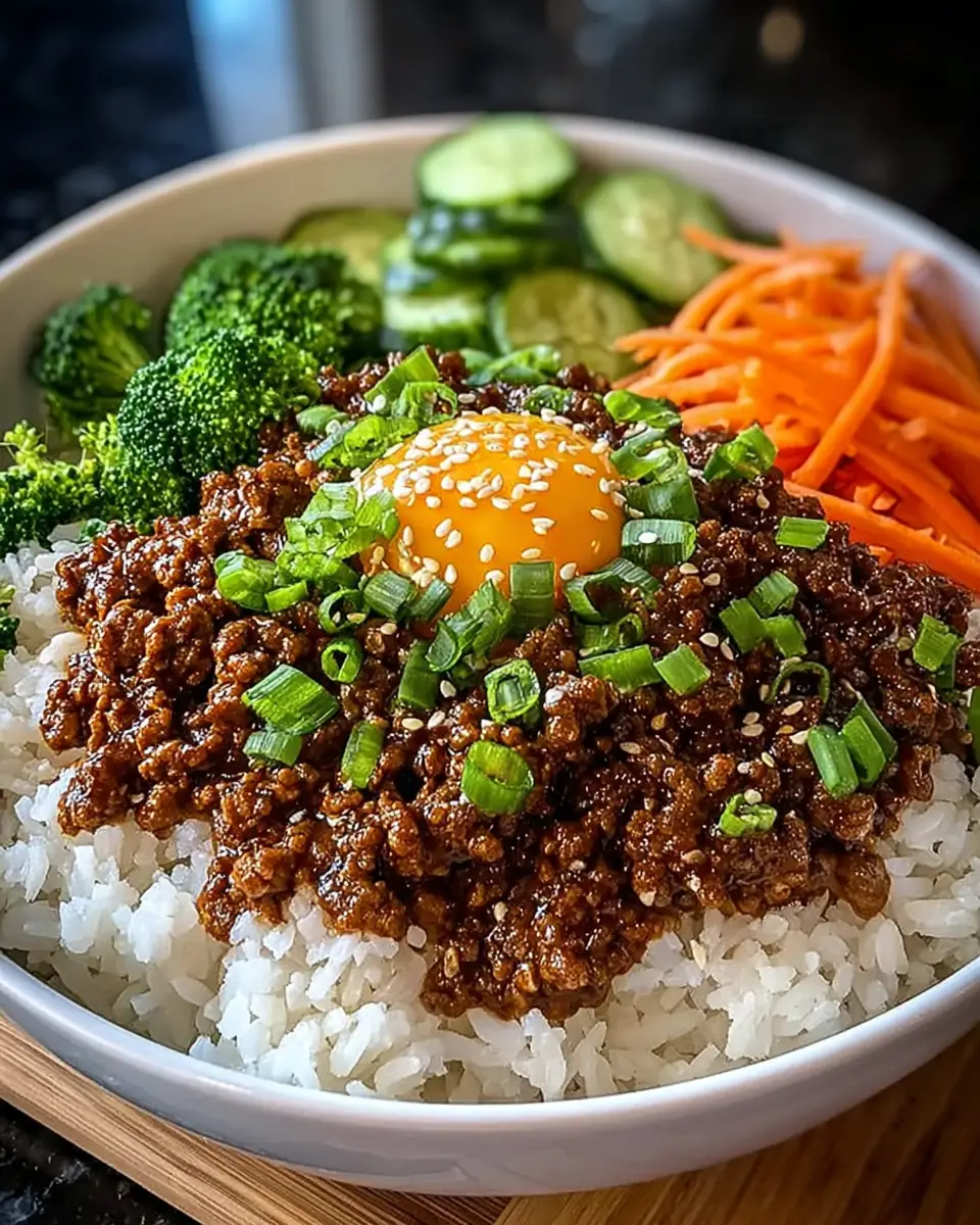 A delicious plate of Korean Ground Beef and Rice Bowls
