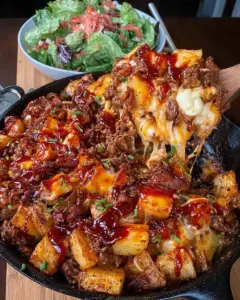 A delicious plate of One Pan BBQ Beef & Potato Skillet