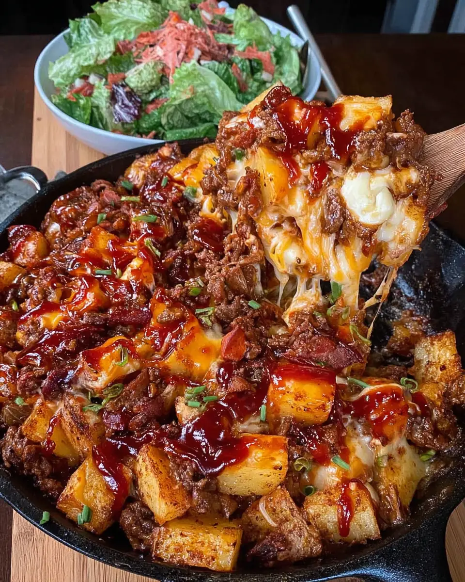 A delicious plate of One Pan BBQ Beef & Potato Skillet