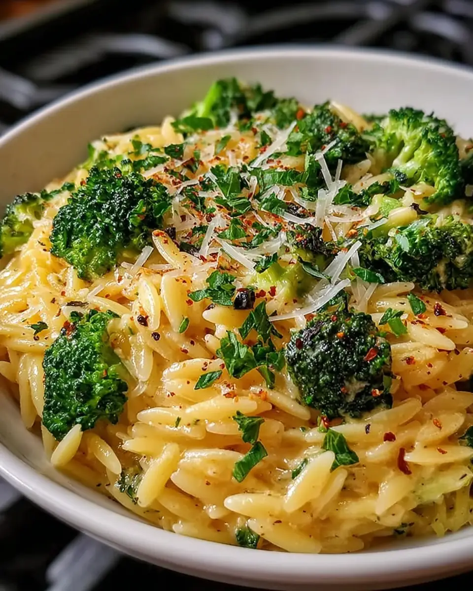 A delicious plate of One Pot Broccoli Cheese Orzo