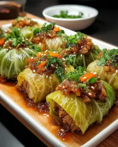 A delicious plate of Savory Sesame Ginger Keto Cabbage Rolls for a Fresh Twist