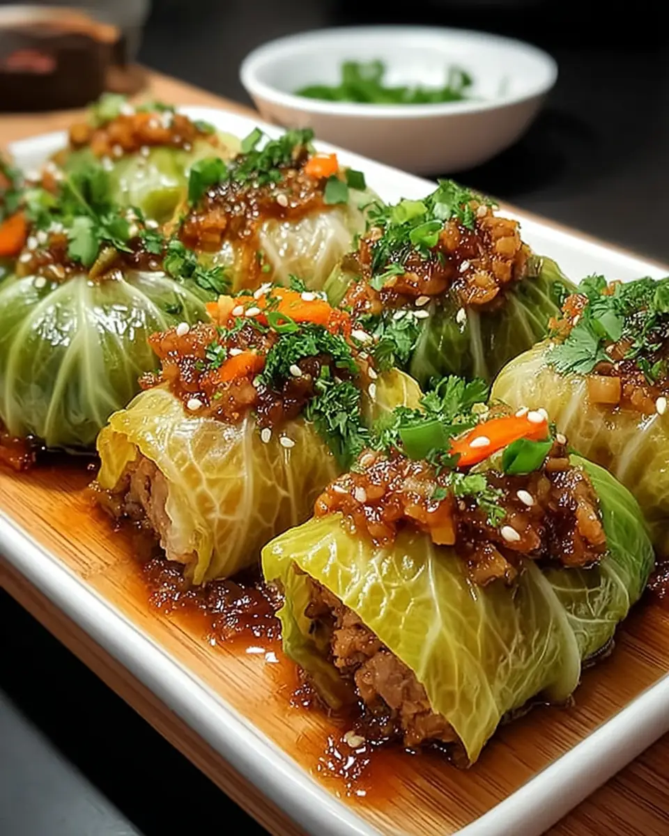 A delicious plate of Savory Sesame Ginger Keto Cabbage Rolls for a Fresh Twist