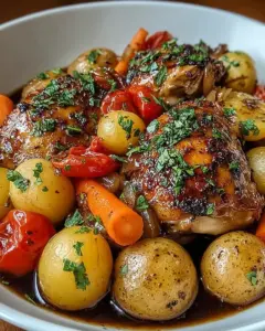 A delicious plate of Slow Cooker Balsamic Chicken and Vegetables