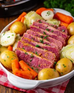 A delicious plate of Slow Cooker Corned Beef with Cabbage