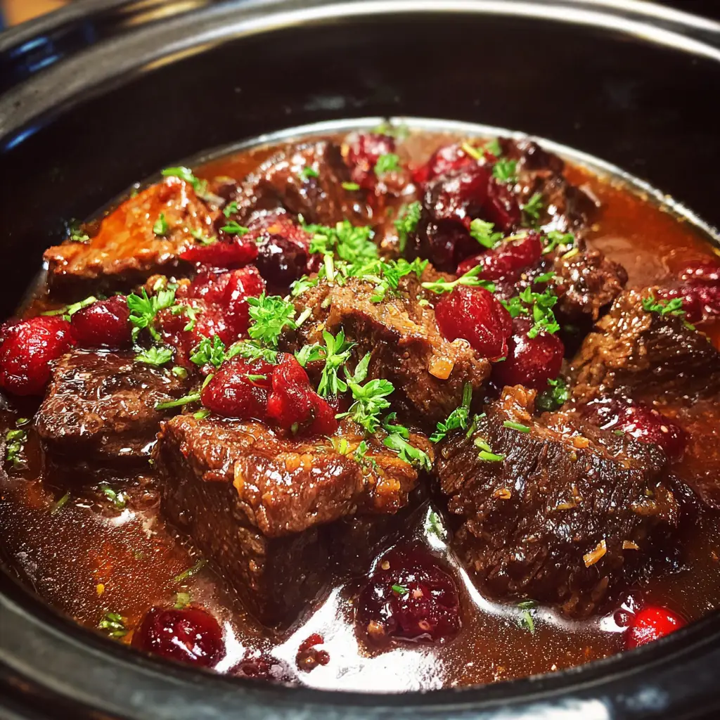 A delicious plate of Slow Cooker Cranberry Beef