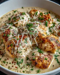 A delicious plate of Slow Cooker Creamy Garlic Parmesan Chicken