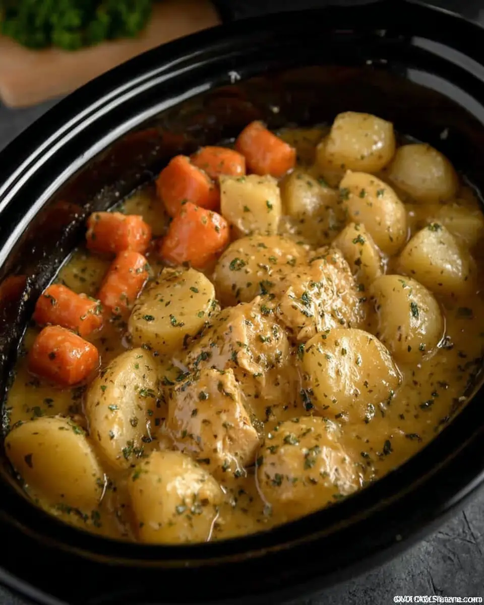 A delicious plate of Slow Cooker Ranch Chicken & Potatoes