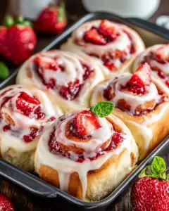 A delicious plate of Strawberry Cheesecake Cinnabon Rolls Recipe