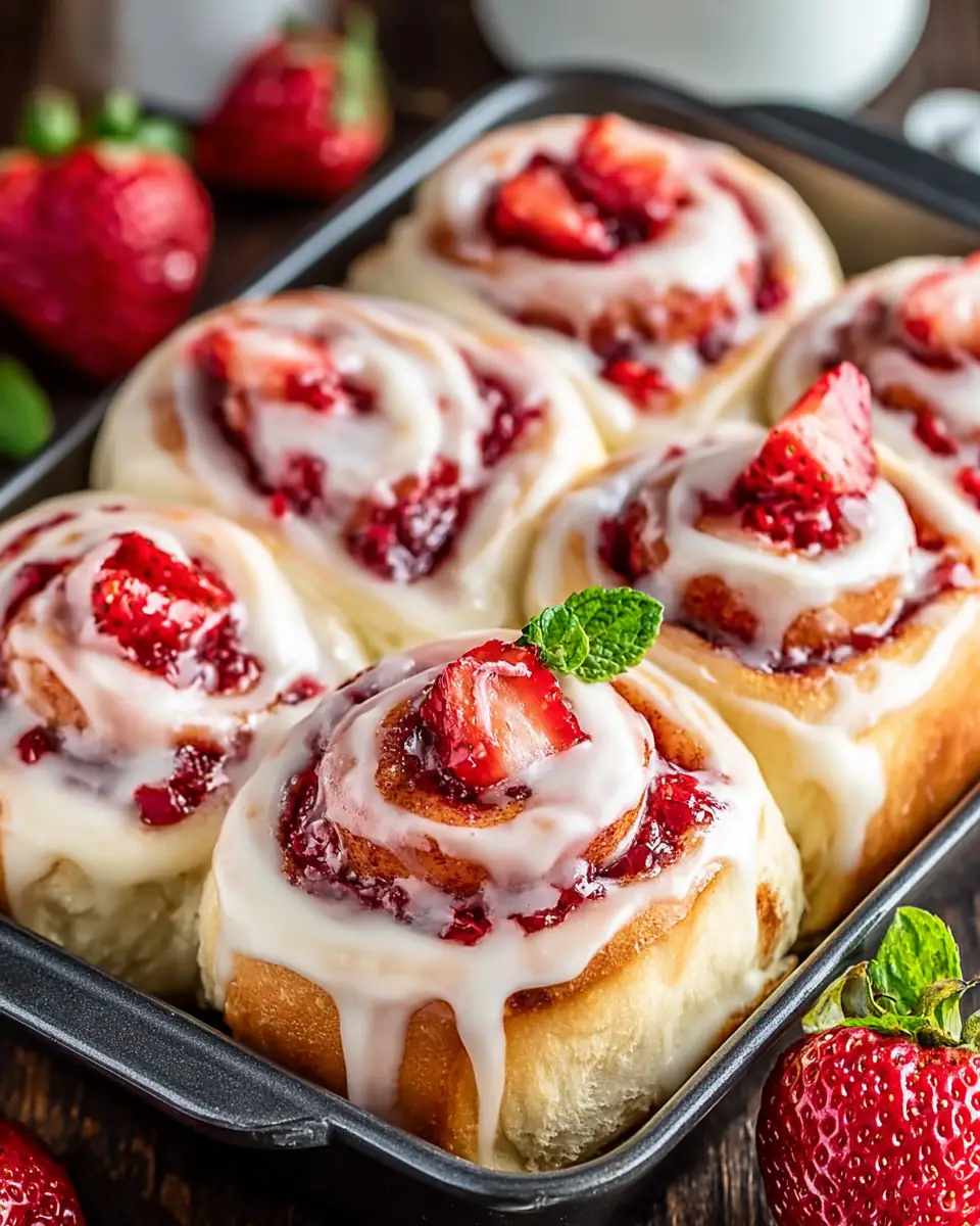 A delicious plate of Strawberry Cheesecake Cinnabon Rolls Recipe