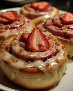 A delicious plate of Strawberry Cheesecake Cinnabon Rolls