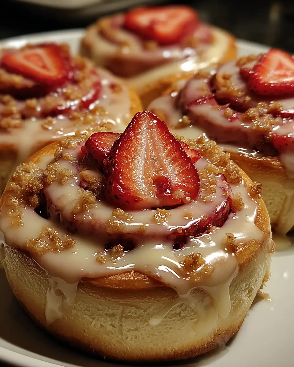 A delicious plate of Strawberry Cheesecake Cinnabon Rolls