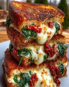 A delicious plate of Sun-Dried Tomato, Spinach, and Ricotta Grilled Cheese