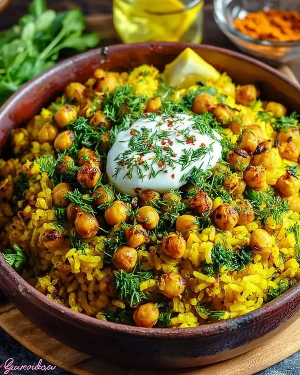 A delicious plate of Turmeric Rice with Chickpeas