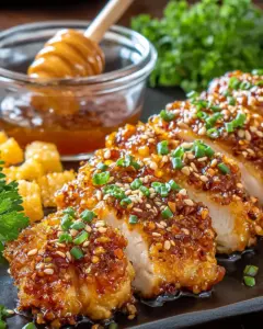 A delicious plate of Baked Crunchy Hot Honey Chicken Recipe