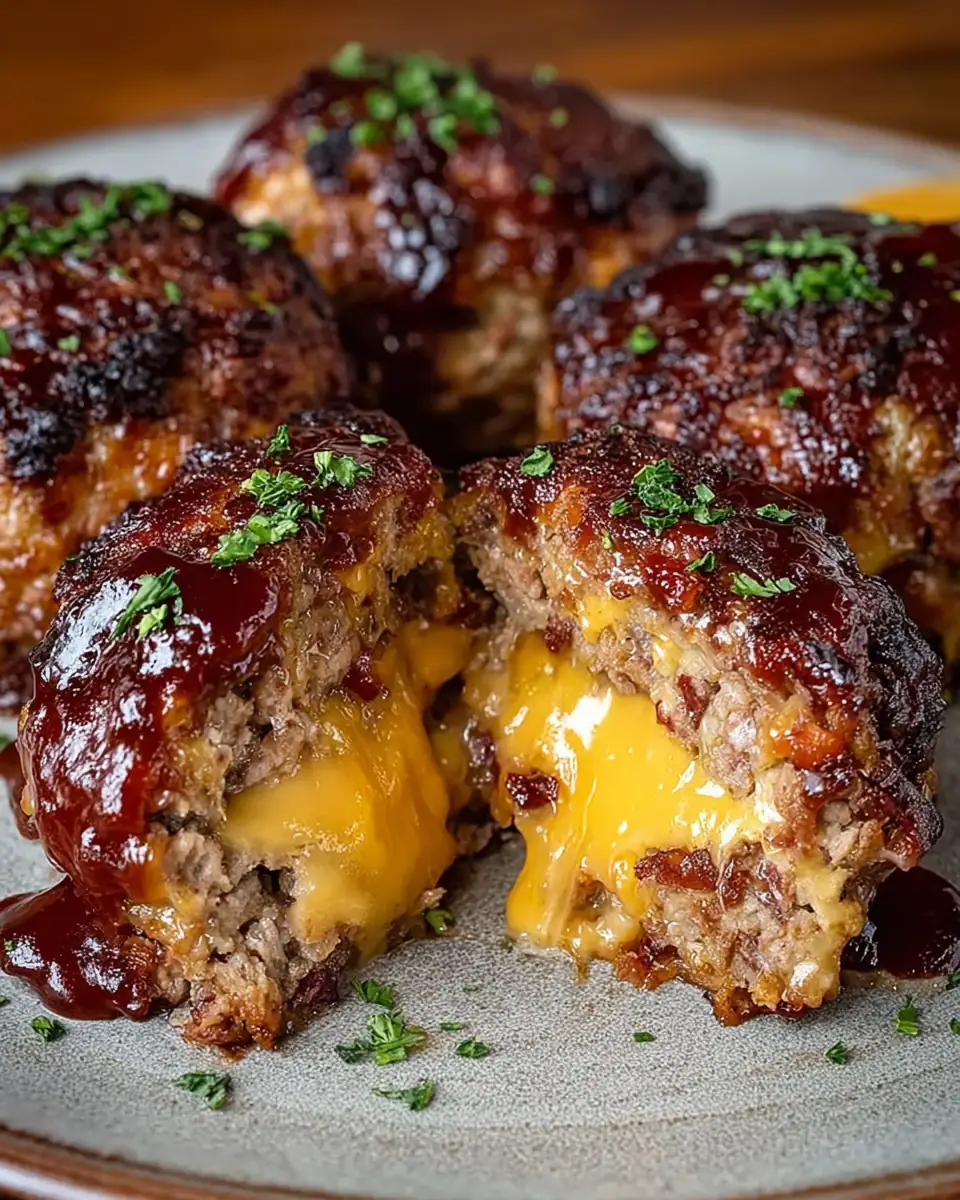 A delicious plate of Bang-Bang Melty Bacon Cheddar Stuffed Meatloaf Bombs