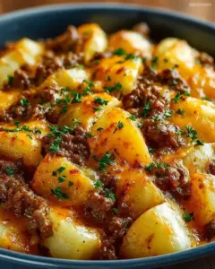 A delicious plate of Cheesy Ground Beef & Potato Casserole