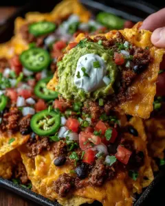 A delicious plate of Cheesy Loaded Nachos with Bold, Savory Goodness
